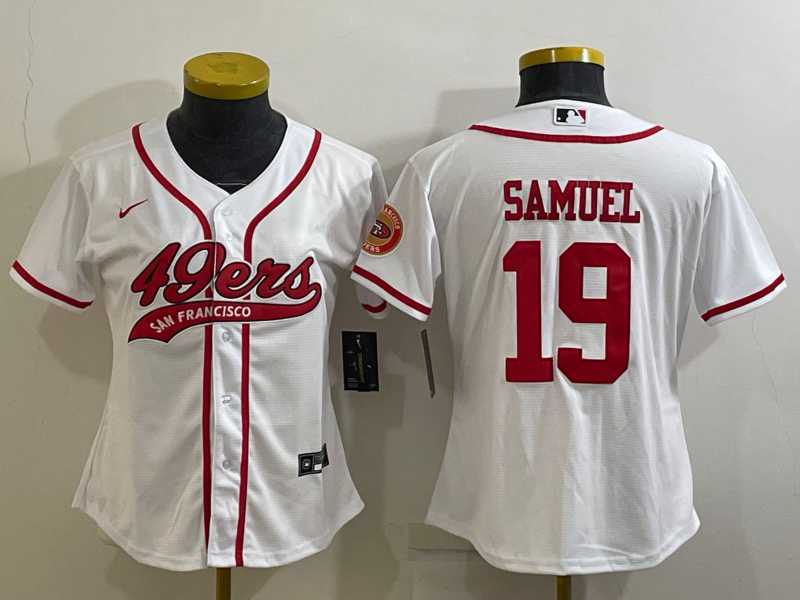 Women%27s San Francisco 49ers #19 Deebo Samuel White With Patch Cool Base Stitched Baseball Jersey